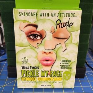RUDE Pickle My Face Hydrogel Cucumber Mask Box of 5 Pieces New In Sealed Box
